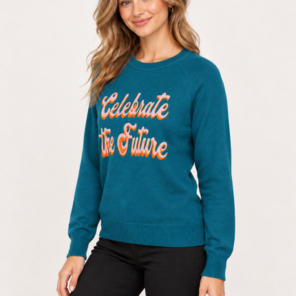 Women's Teal Celebrate the Future Knit Sweater
