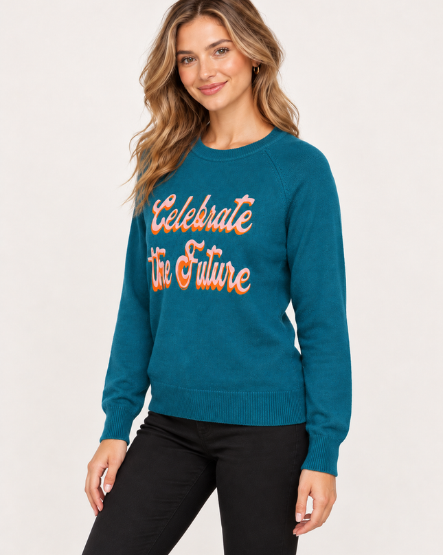 Women's Teal Celebrate the Future Knit Sweater