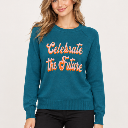 Women's Teal Celebrate the Future Knit Sweater