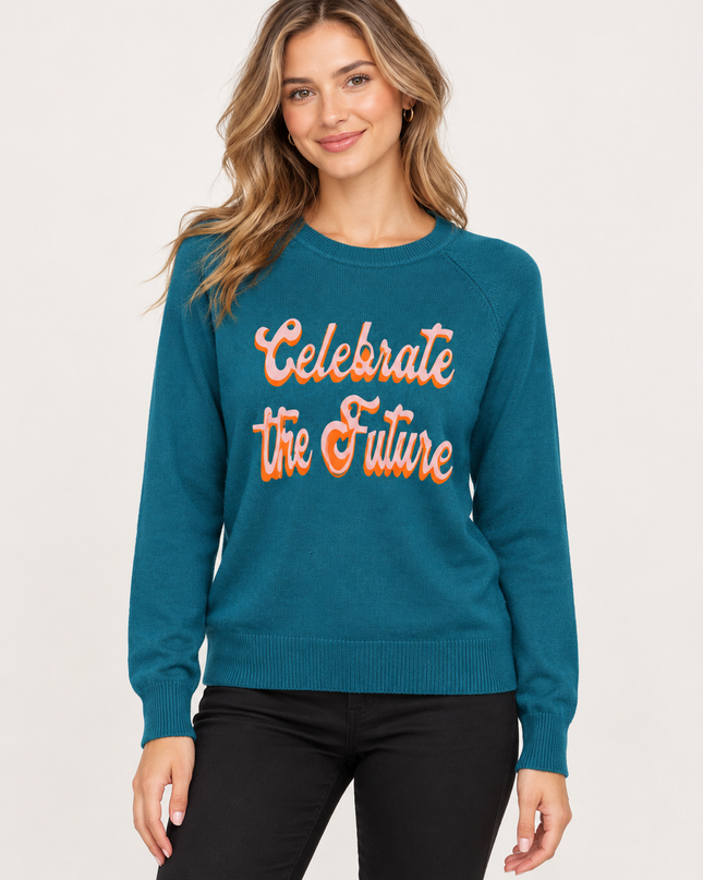 Women's Teal Celebrate the Future Knit Sweater