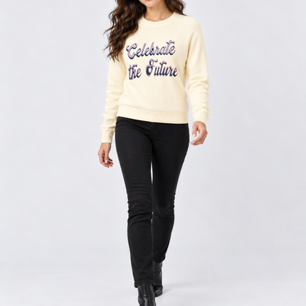 Women's Teal Celebrate the Future Knit Sweater  Cream