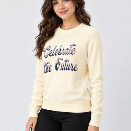 Women's Teal Celebrate the Future Knit Sweater  Cream
