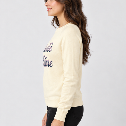 Women's Teal Celebrate the Future Knit Sweater  Cream