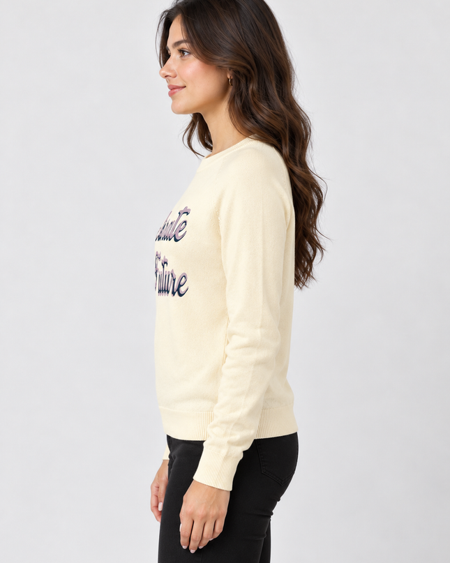 Women's Teal Celebrate the Future Knit Sweater  Cream