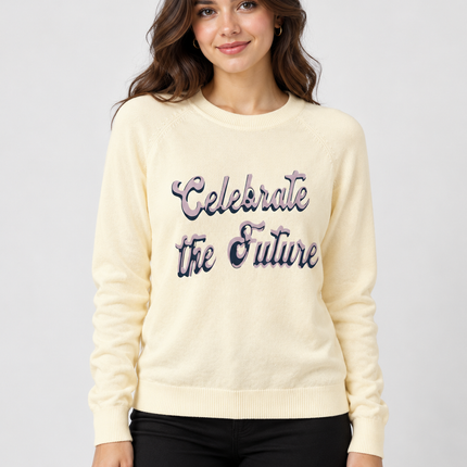 Women's Teal Celebrate the Future Knit Sweater  Cream