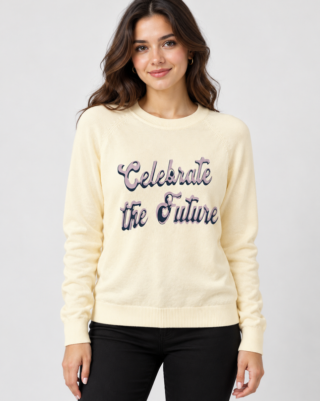 Women's Teal Celebrate the Future Knit Sweater  Cream
