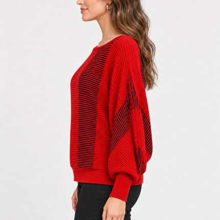 Women’s Red & Black Striped Batwing Knit Sweater