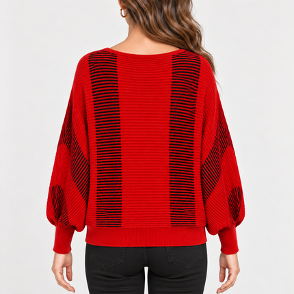 Women’s Red & Black Striped Batwing Knit Sweater