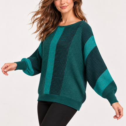 Women’s Red & Black Striped Batwing Knit Sweater