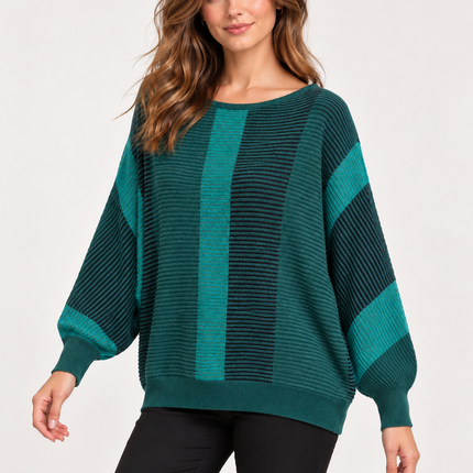 Women’s Red & Black Striped Batwing Knit Sweater
