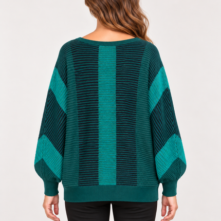 Women’s Red & Black Striped Batwing Knit Sweater