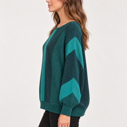 Women’s Red & Black Striped Batwing Knit Sweater
