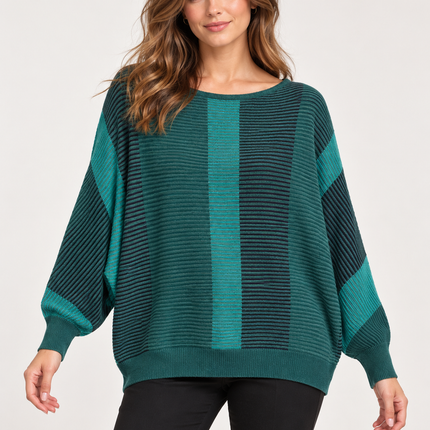 Women’s Red & Black Striped Batwing Knit Sweater