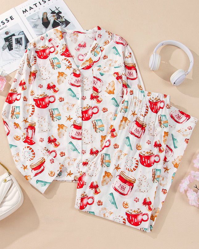 White Christmas  Long Sleeve Shirt  Pajama Set