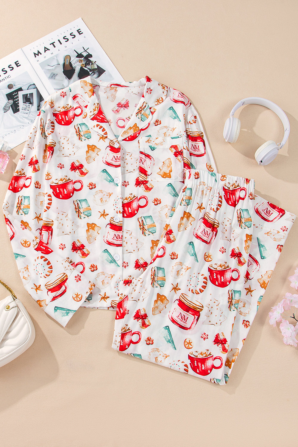White Christmas  Long Sleeve Shirt  Pajama Set