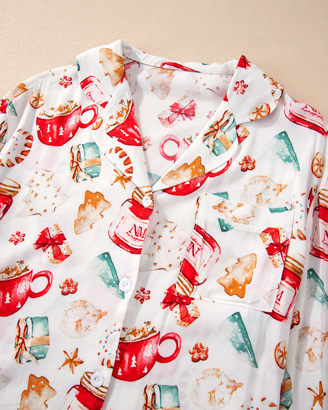 White Christmas  Long Sleeve Shirt  Pajama Set