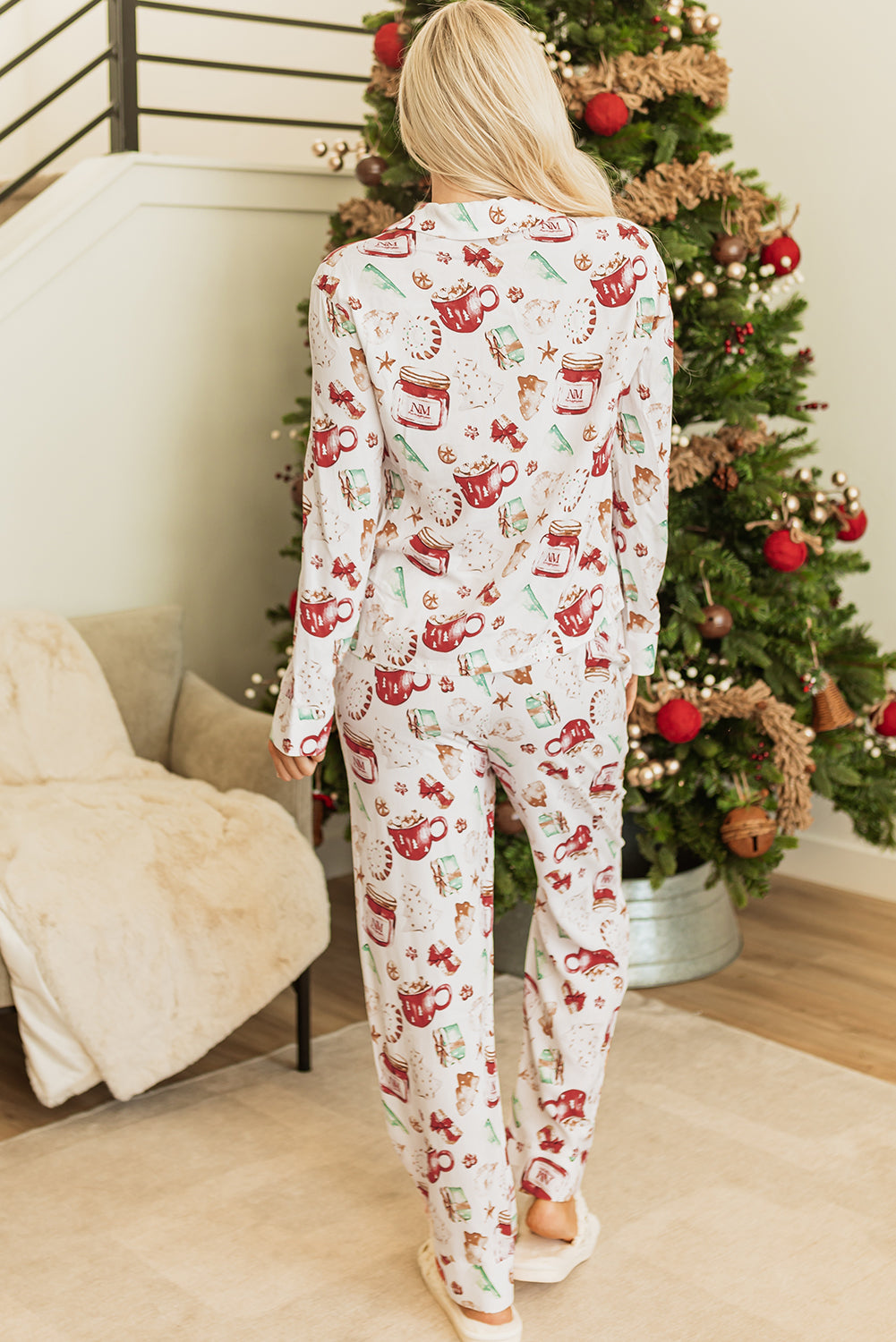 White Christmas  Long Sleeve Shirt  Pajama Set