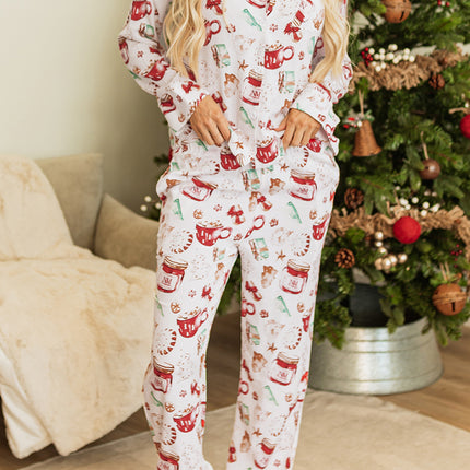 White Christmas  Long Sleeve Shirt  Pajama Set
