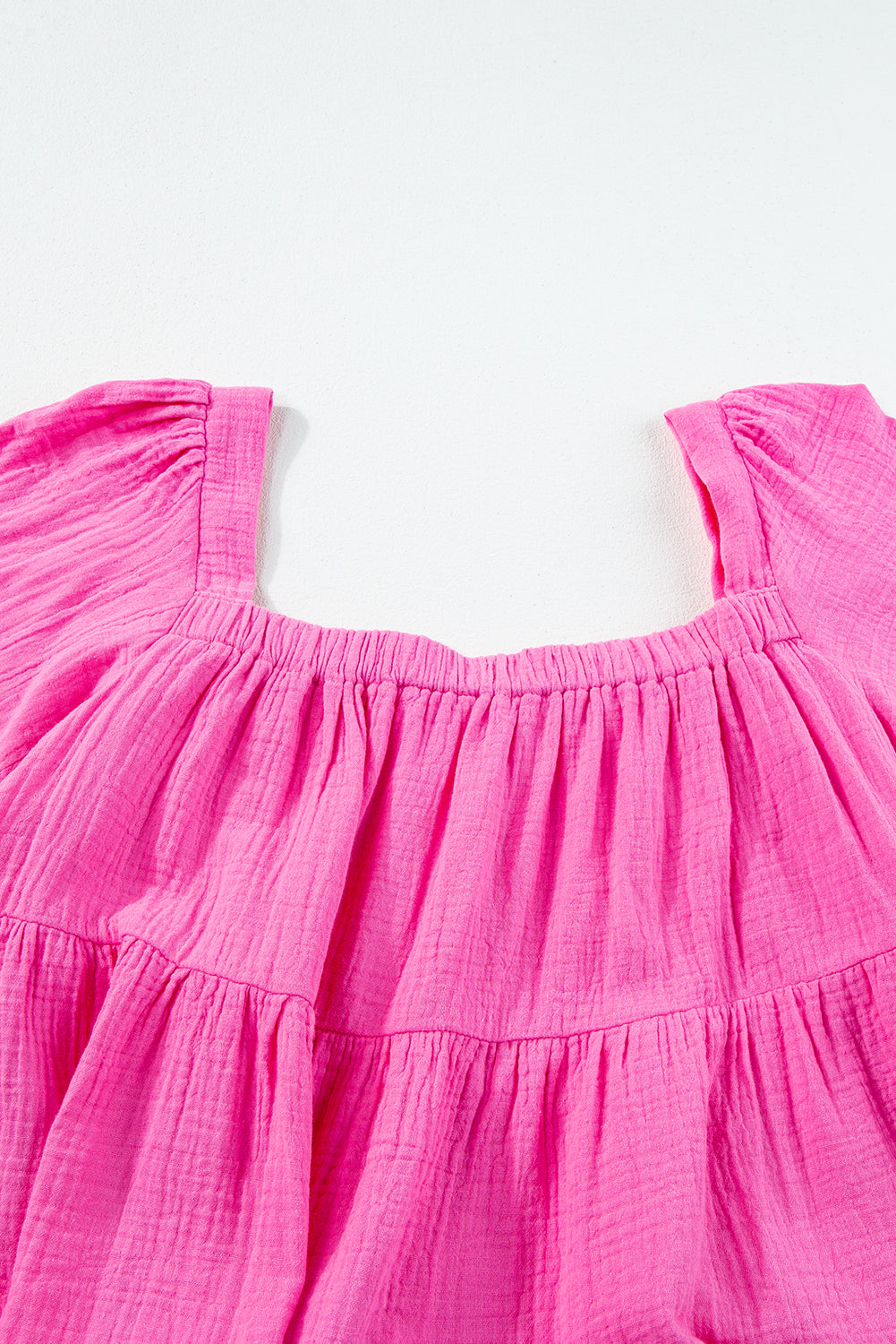 Pink Square Neck Flutter Sleeve Tiered  Blouse