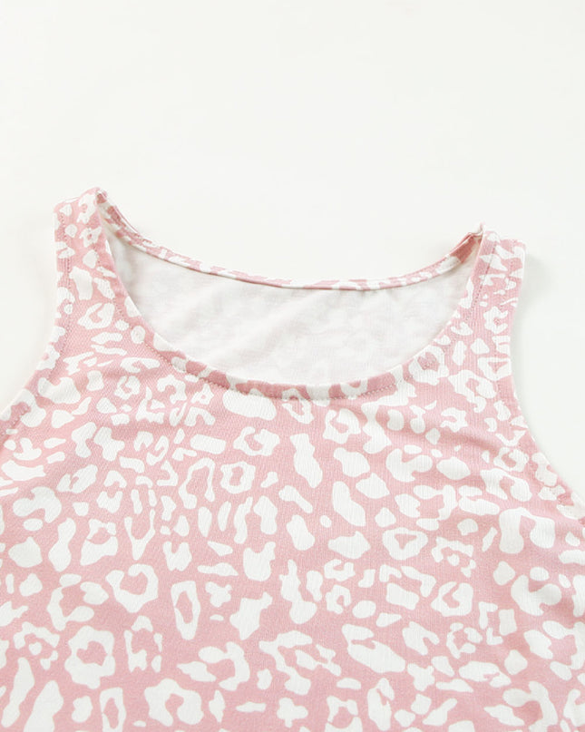 Pink Leopard Print Pocketed Sleeveless Maxi Dress