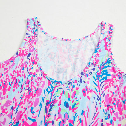 Purple Abstract Floral Print Sleeveless Maxi Dress