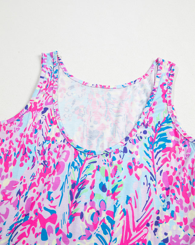 Purple Abstract Floral Print Sleeveless Maxi Dress