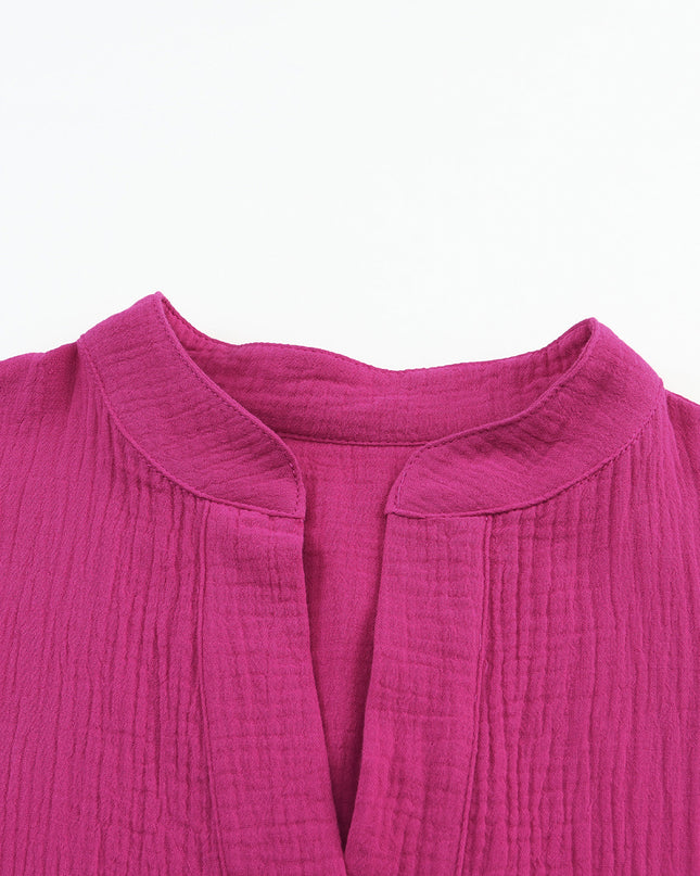 Rose Crinkled Tiered Split Neck Shirt Dress