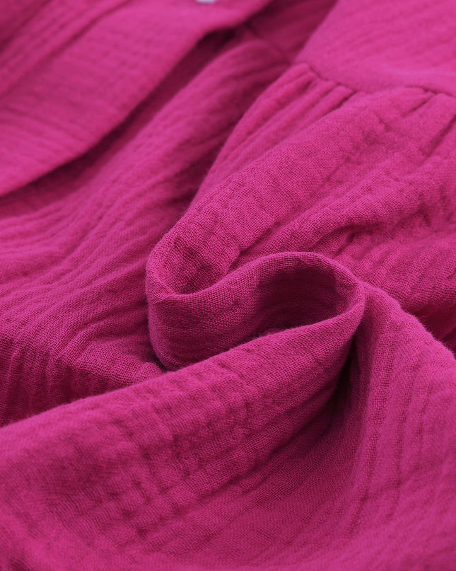 Rose Crinkled Tiered Split Neck Shirt Dress