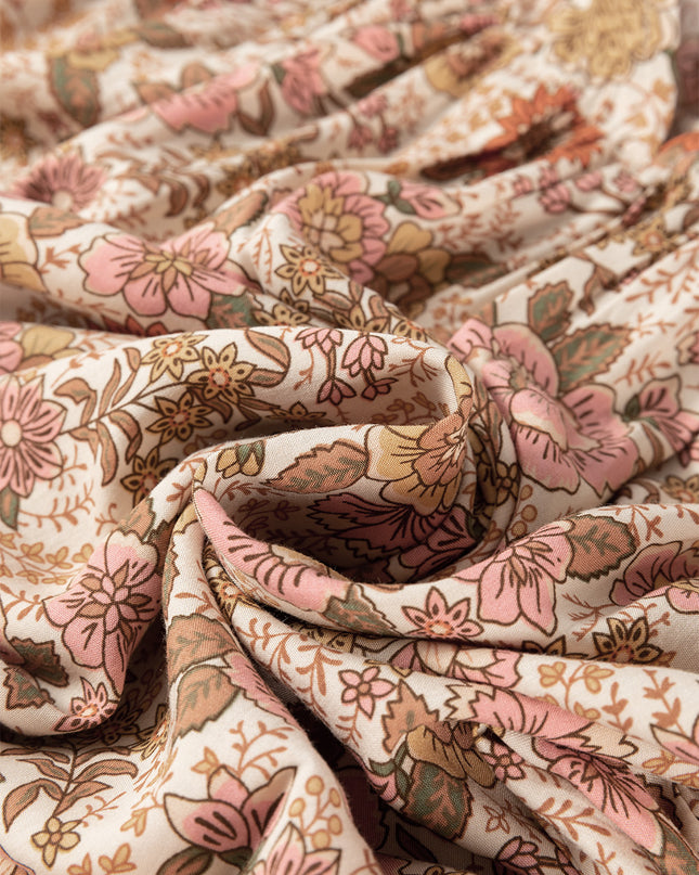 Apricot Floral Tassel Drawstring V Neck Dress