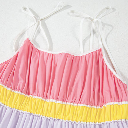 Multi-colour Self-tie Straps High Waist  Maxi Dress