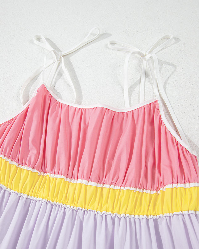 Multi-colour Self-tie Straps High Waist  Maxi Dress