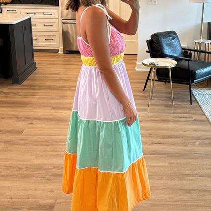 Multi-colour Self-tie Straps High Waist  Maxi Dress