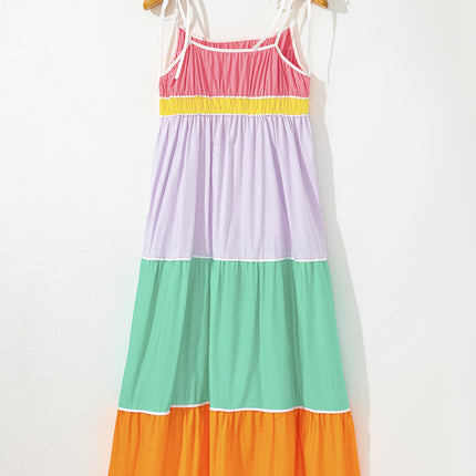Multi-colour Self-tie Straps High Waist  Maxi Dress