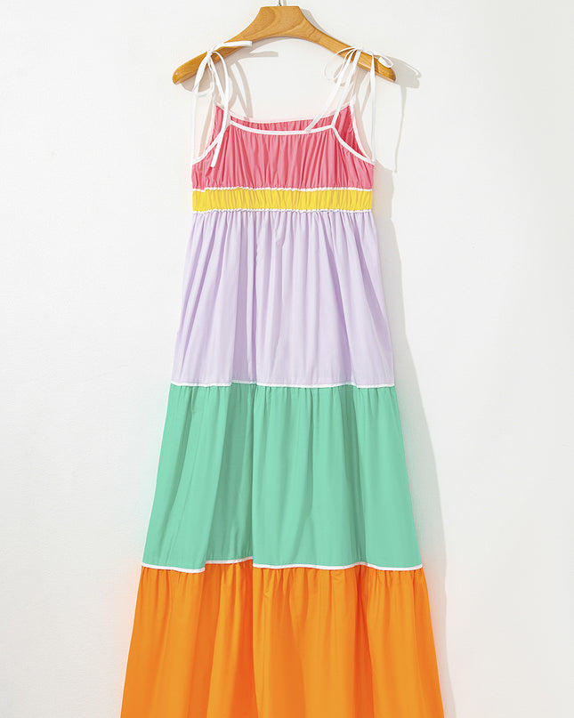 Multi-colour Self-tie Straps High Waist  Maxi Dress