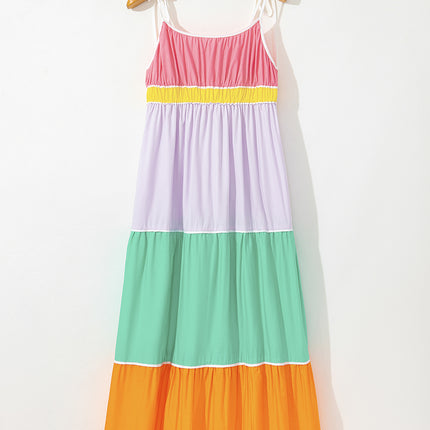 Multi-colour Self-tie Straps High Waist  Maxi Dress