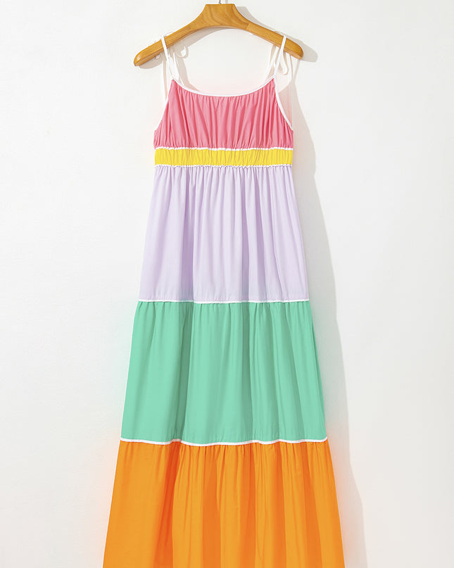 Multi-colour Self-tie Straps High Waist  Maxi Dress