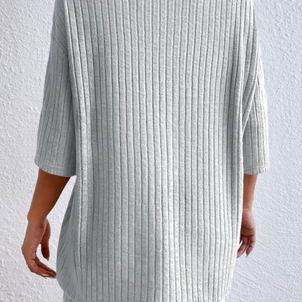 Gray Plain Ribbed Loose Fit Two Piece Lounge Set