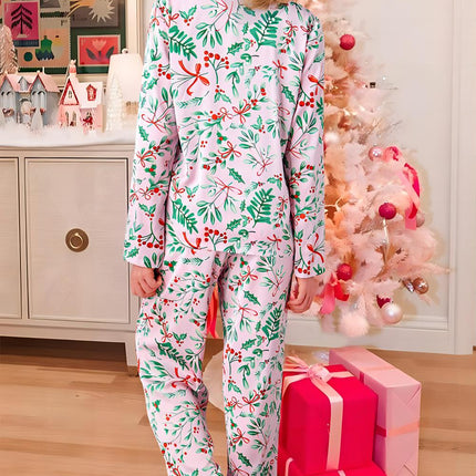Pink Christmas Berries Satin Pajamas Set