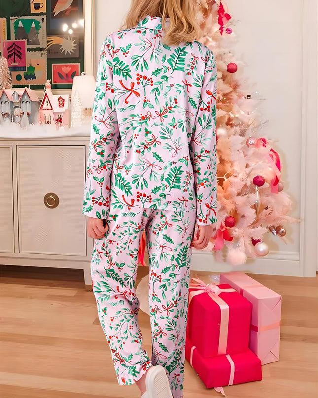 Pink Christmas Berries Satin Pajamas Set
