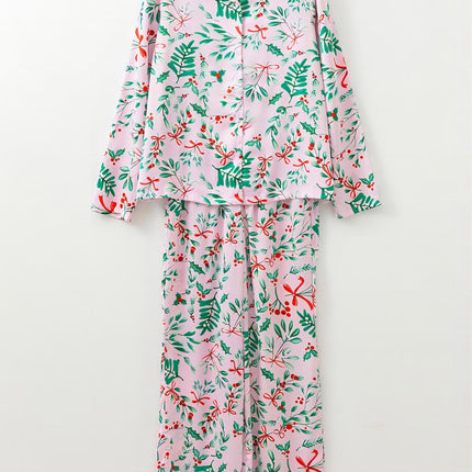 Pink Christmas Berries Satin Pajamas Set