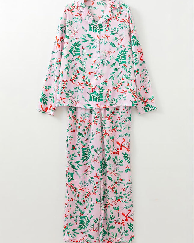 Pink Christmas Berries Satin Pajamas Set