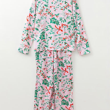 Pink Christmas Berries Satin Pajamas Set