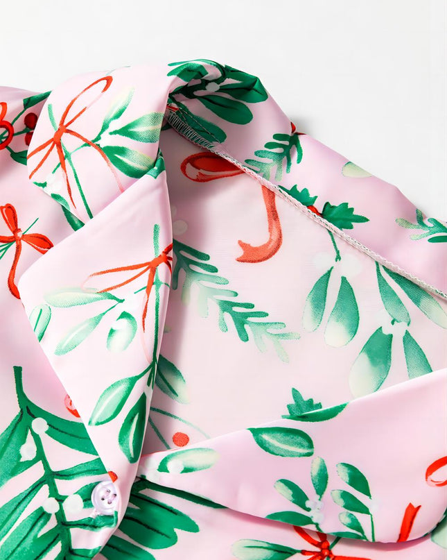 Pink Christmas Berries Satin Pajamas Set