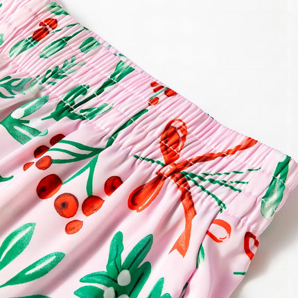 Pink Christmas Berries Satin Pajamas Set