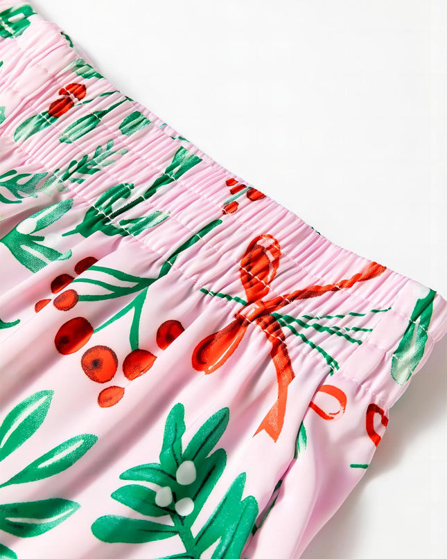Pink Christmas Berries Satin Pajamas Set