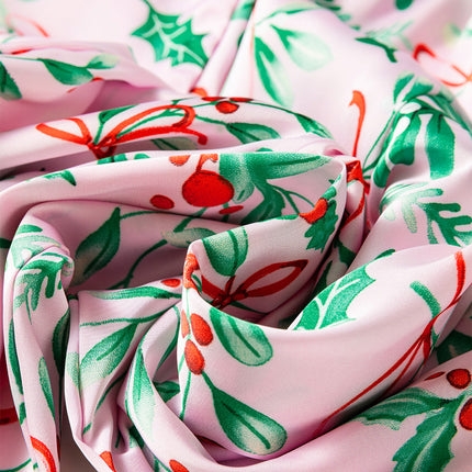 Pink Christmas Berries Satin Pajamas Set