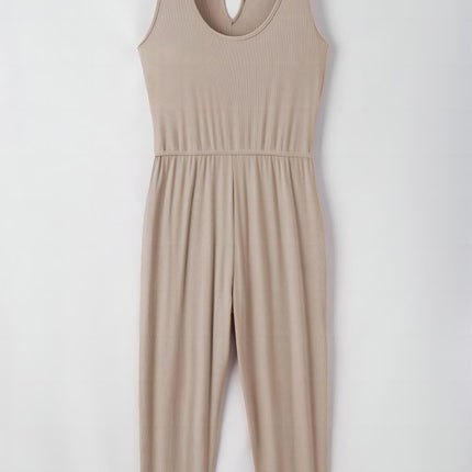 Smoke Gray Drawstring Pockets Sleeveless Jogger Jumpsuit