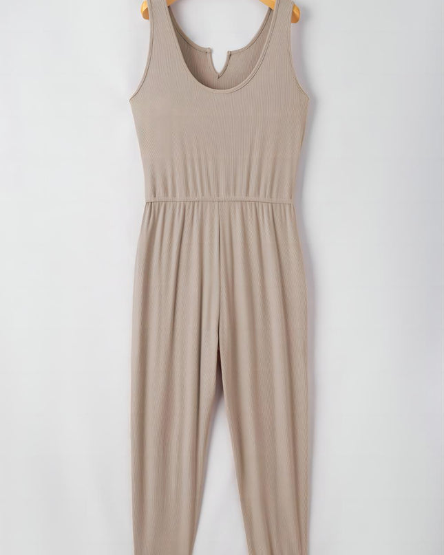 Smoke Gray Drawstring Pockets Sleeveless Jogger Jumpsuit