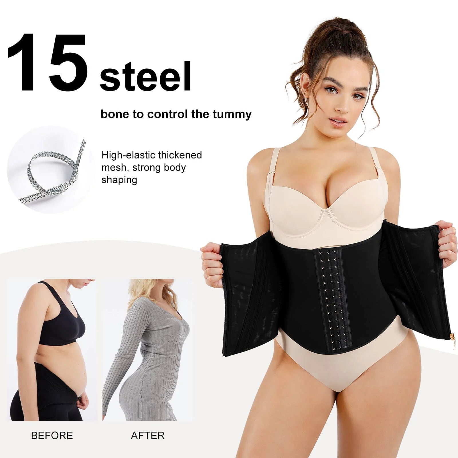 High Compression 15 Built-in Steel Bone Tummy Control Waist Trainer