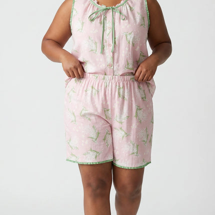 Women Summer PJs Sleeve-less and Short Set 100% Cotton